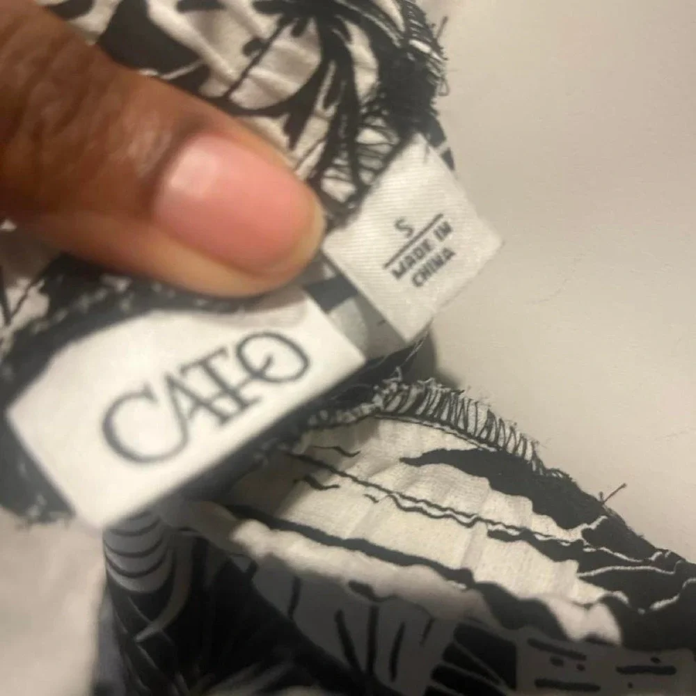 Cato black and white floral print pants with drawstring waist Brunch